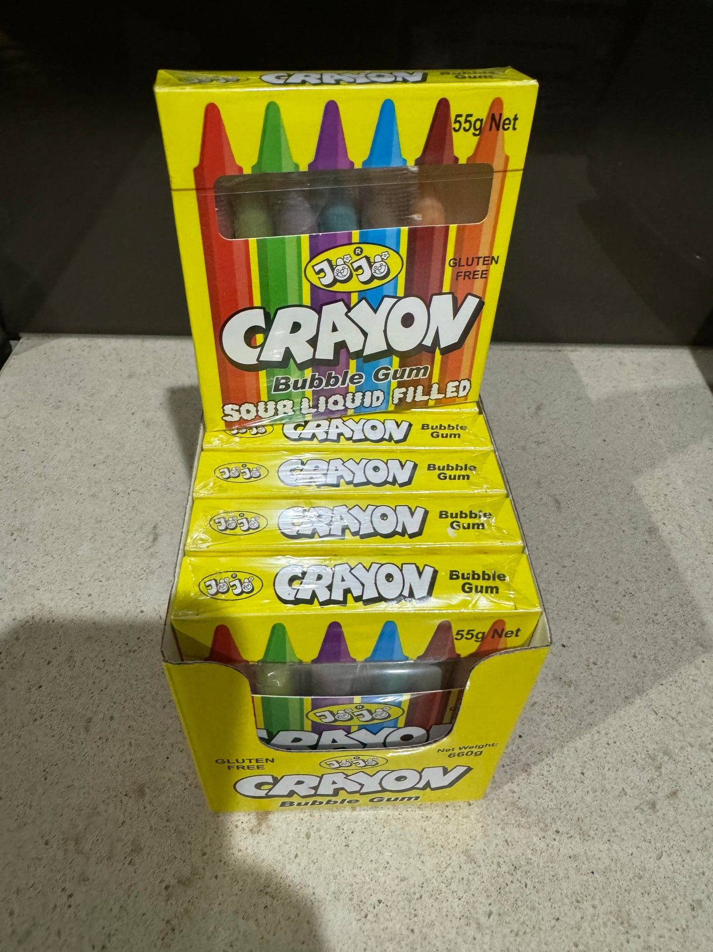 Sour liquid filled gum crayons