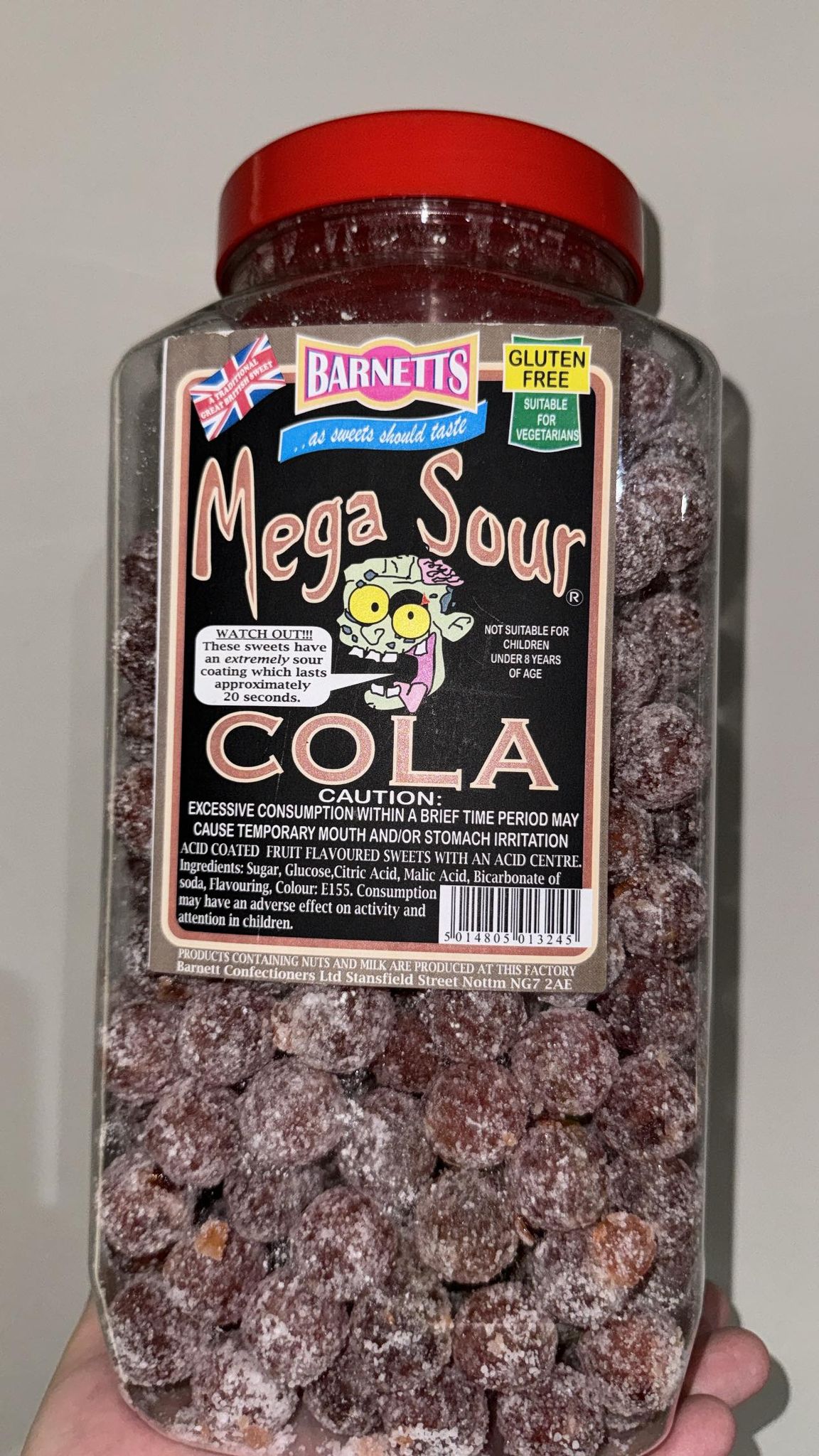 BARNETTS MEGA SOUR COLA (1 PIECE) WARNING EXTREMELY SOUR